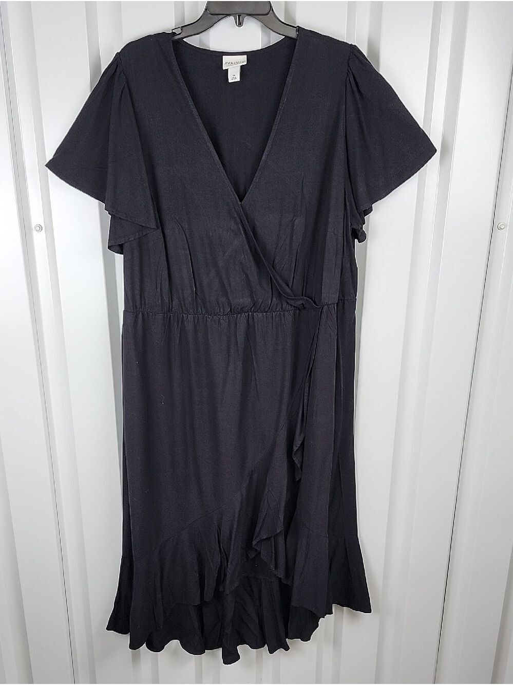 Ava & Viv Faux Wrap Midi Dress Flutter Sleeve Ruffle Hem Size 2X Missing Belt